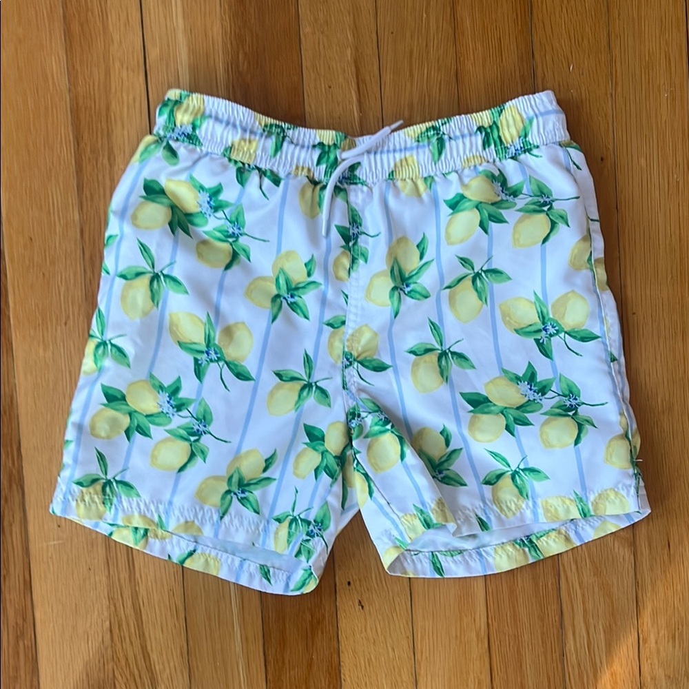 Janie and Jack Yellow Lemon Print Boys' Swim Trunks